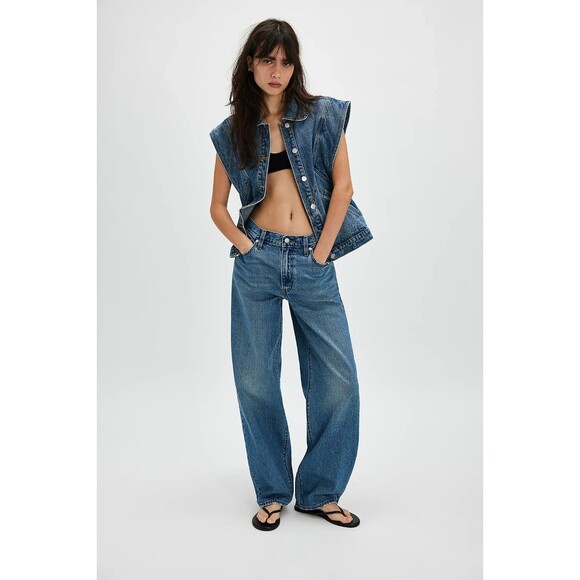 Levis Premium Womens Baggy Dad Denim Jeans 25 Blue Mid Rise Loose Relaxed New - Picture 5 of 8